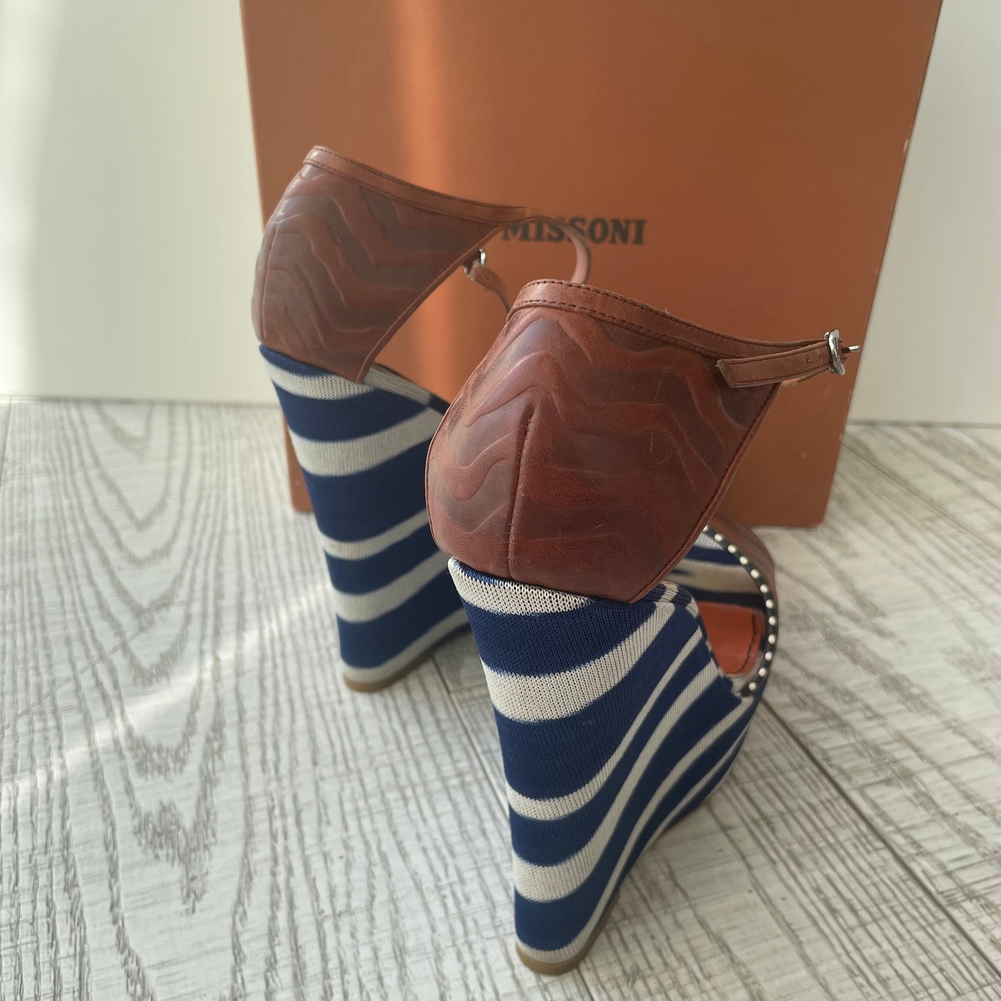 Compensées en cuir et tissu Missoni