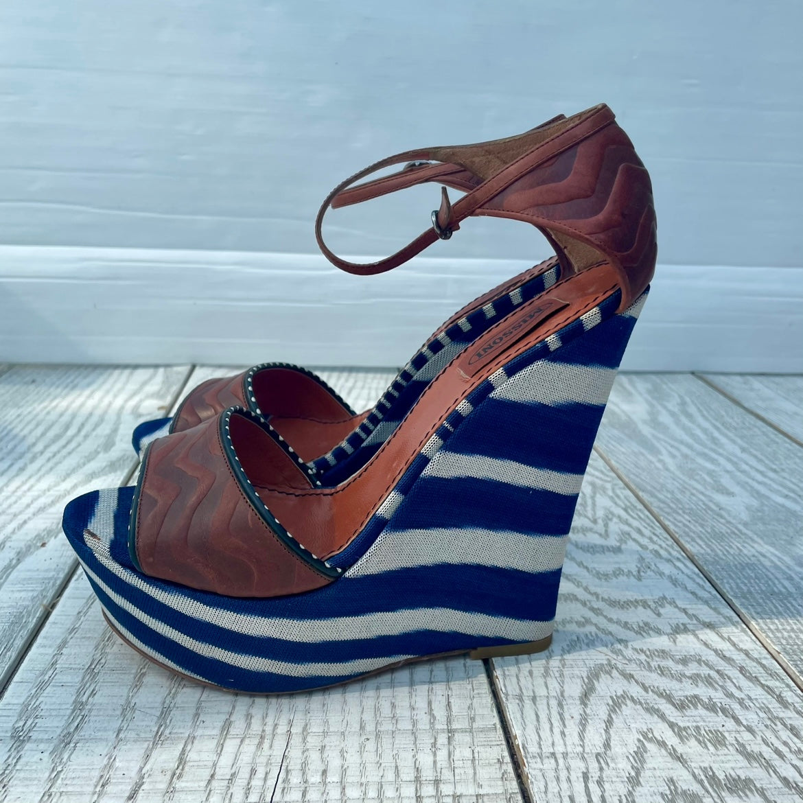 Compensées en cuir et tissu Missoni