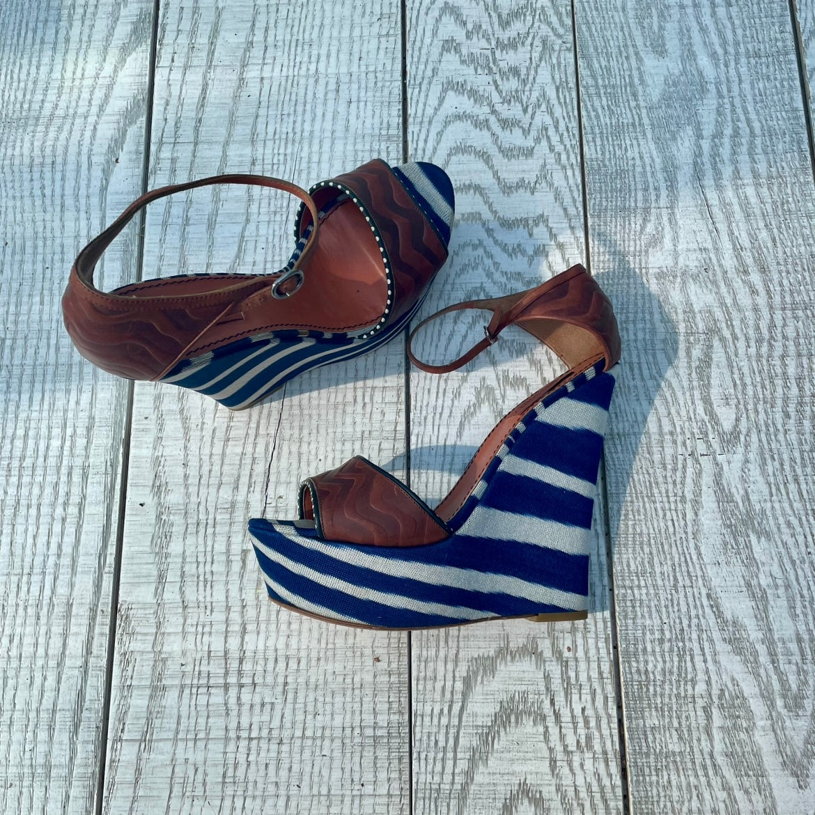 Compensées en cuir et tissu Missoni