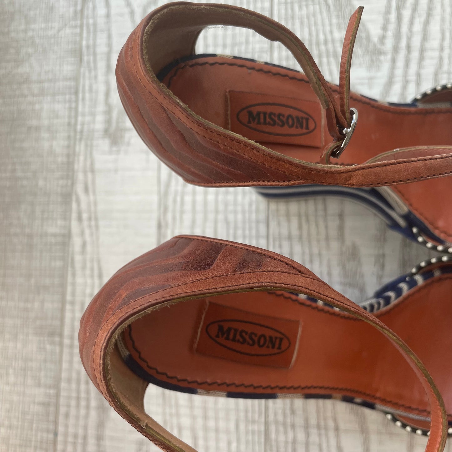 Compensées en cuir et tissu Missoni
