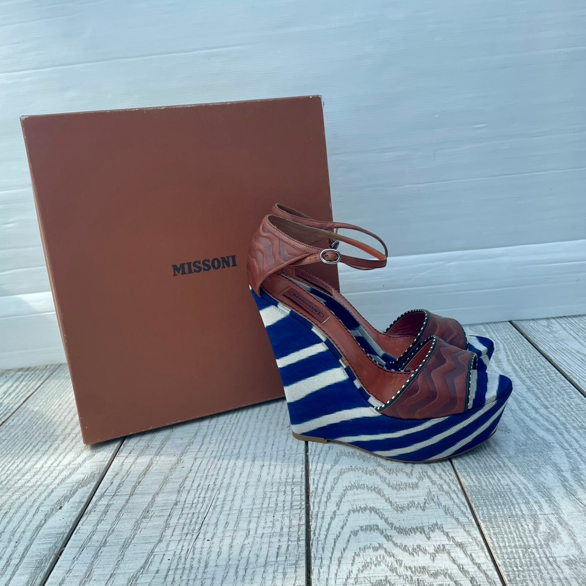 Compensées en cuir et tissu Missoni