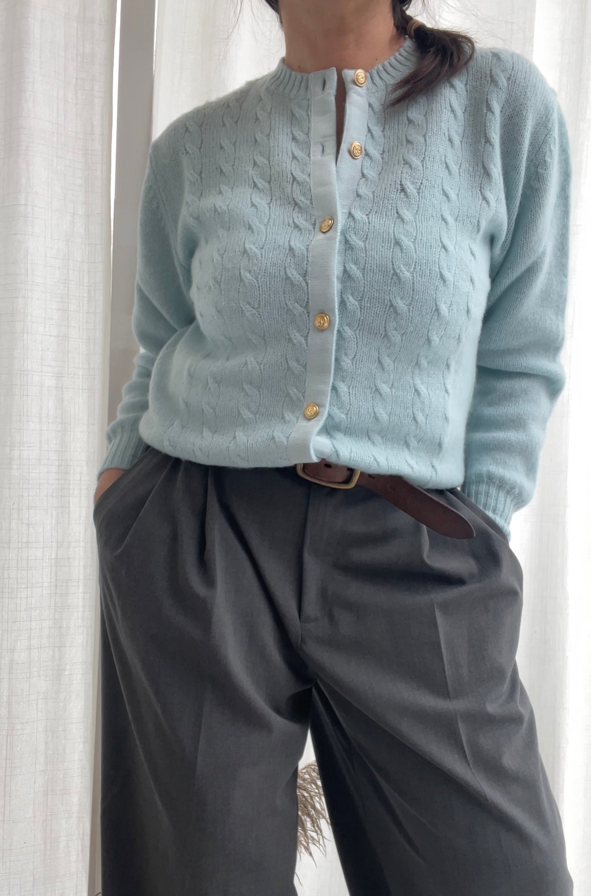 Cardigan azzurro baby lana shetland