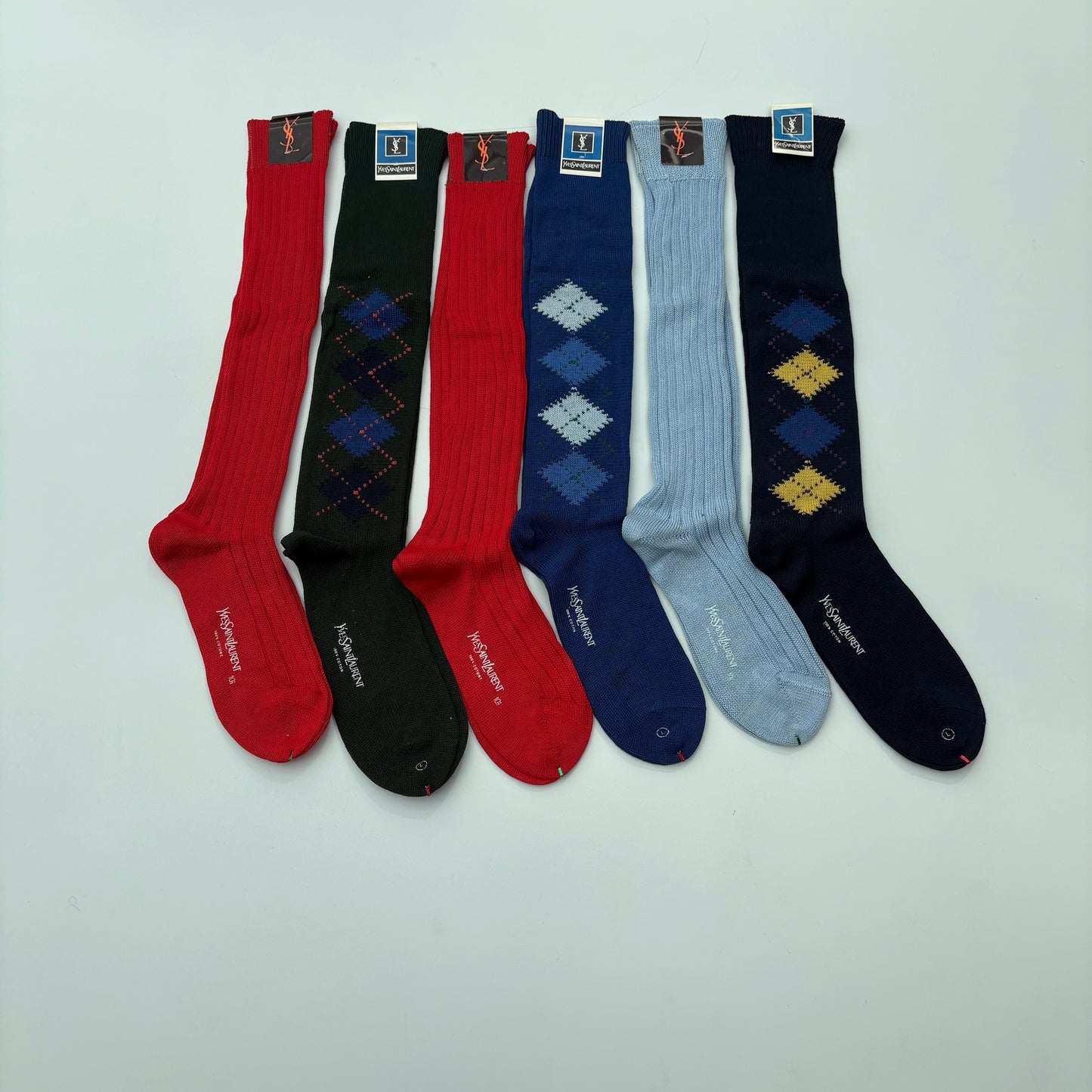 Calzettoni YSL Argyle blu/ giallo