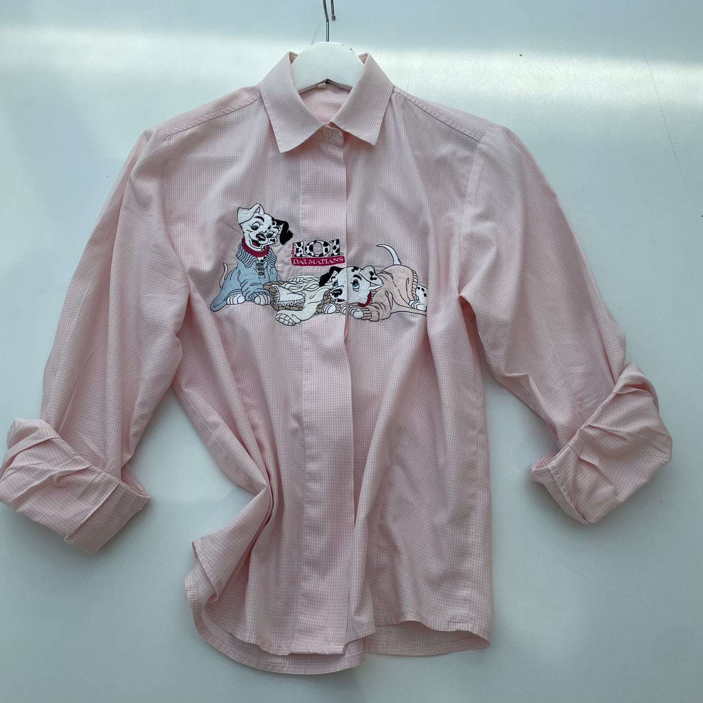 Dalmatian on pink gingham