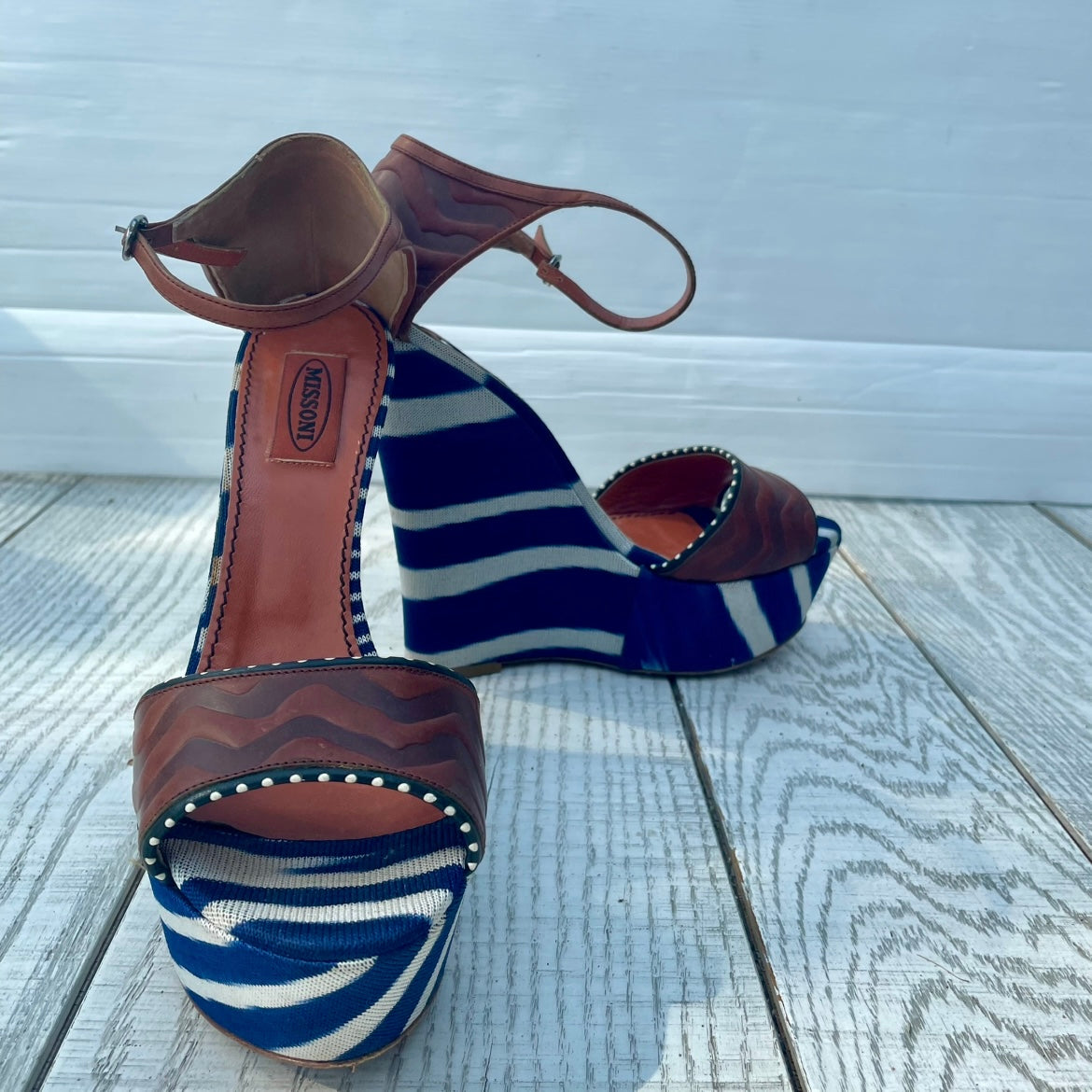 Compensées en cuir et tissu Missoni