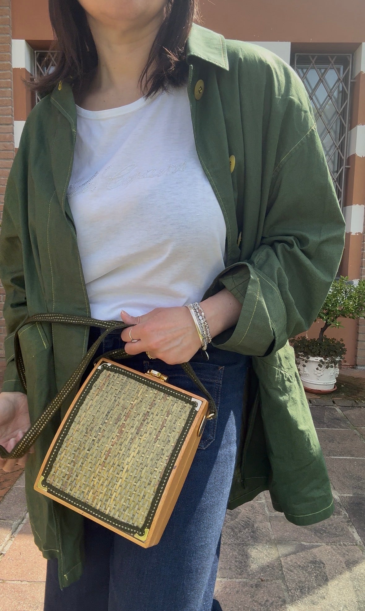 Borsa rigida vimini e legno