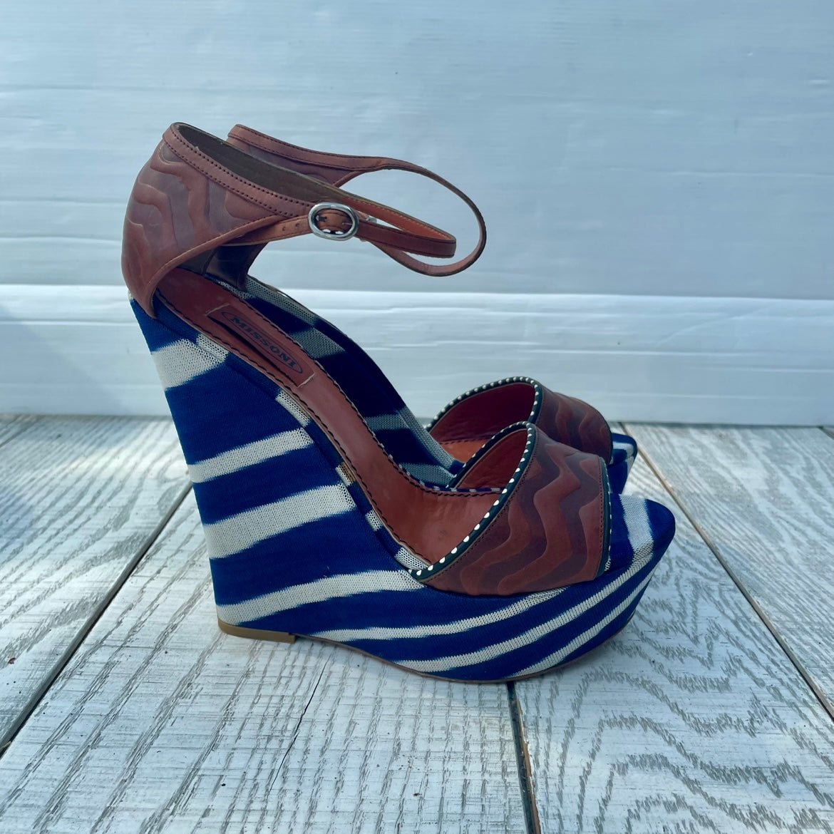 Compensées en cuir et tissu Missoni