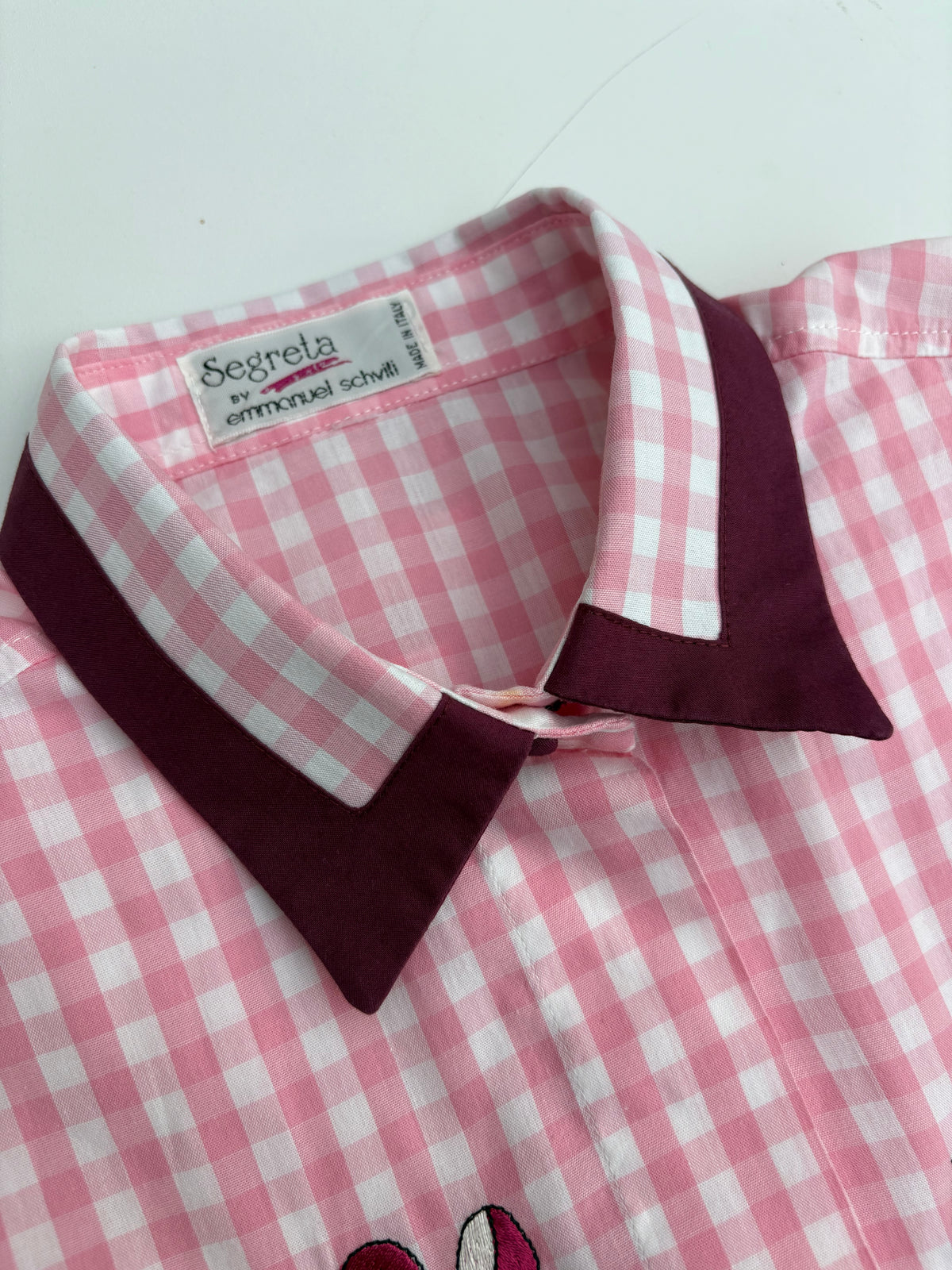 Camicia Schvili a quadri rosa con bordeaux