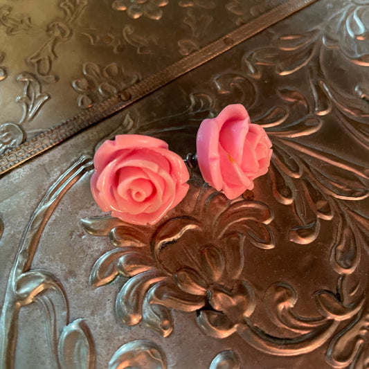 Pink rose earrings