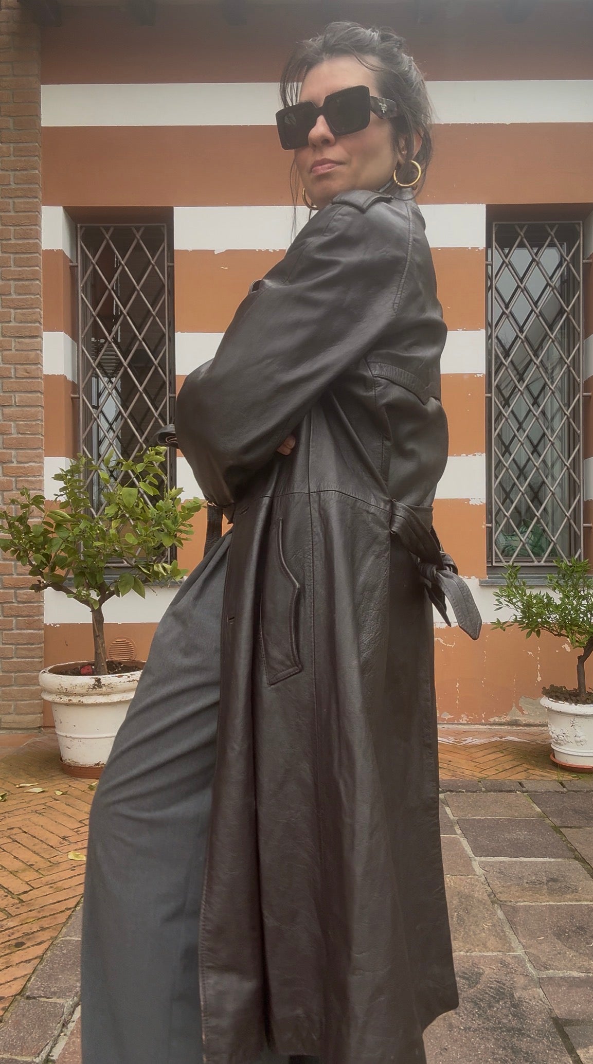 Trench vintage in pelle