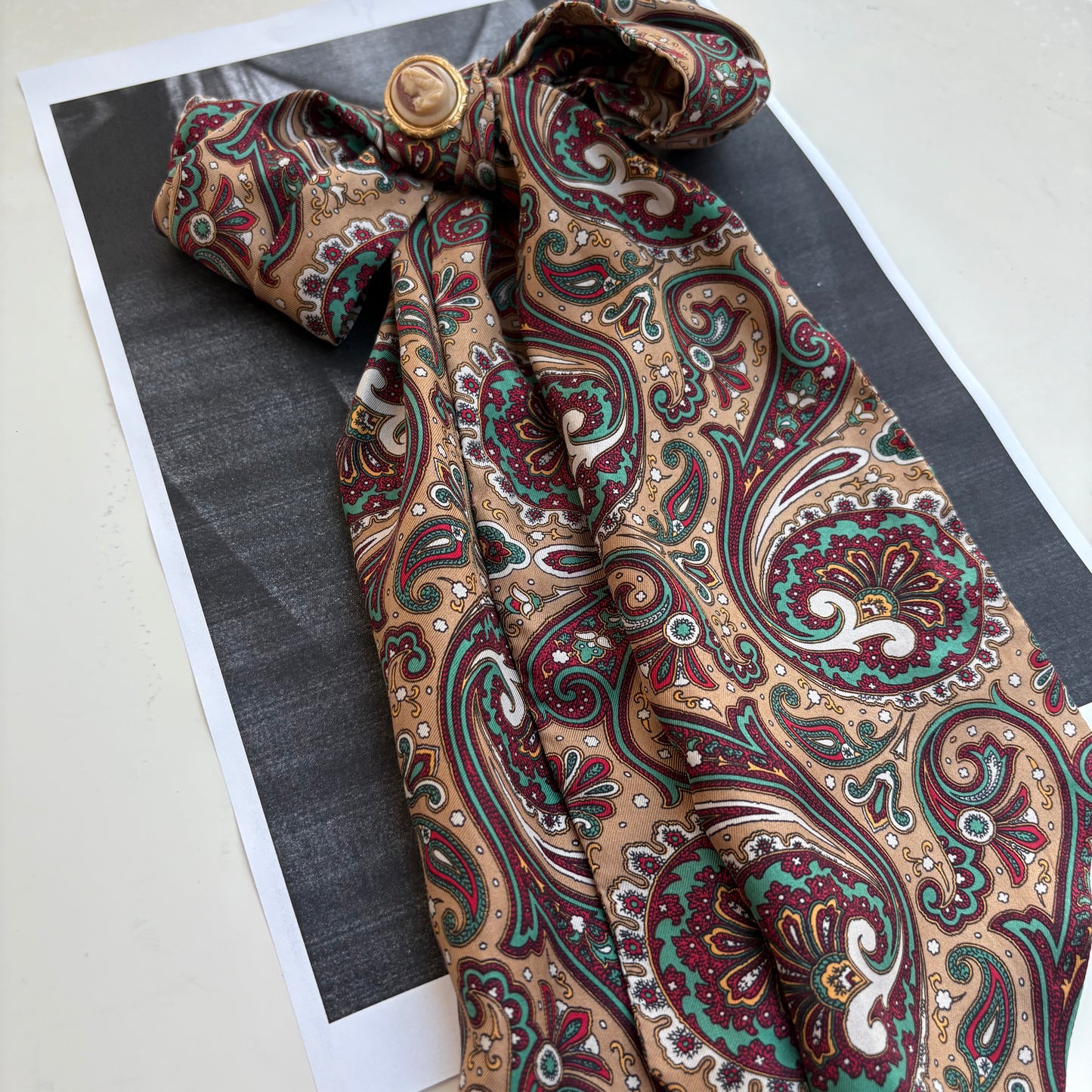 Fiocco paisley caffè-Bordeaux-Verdone