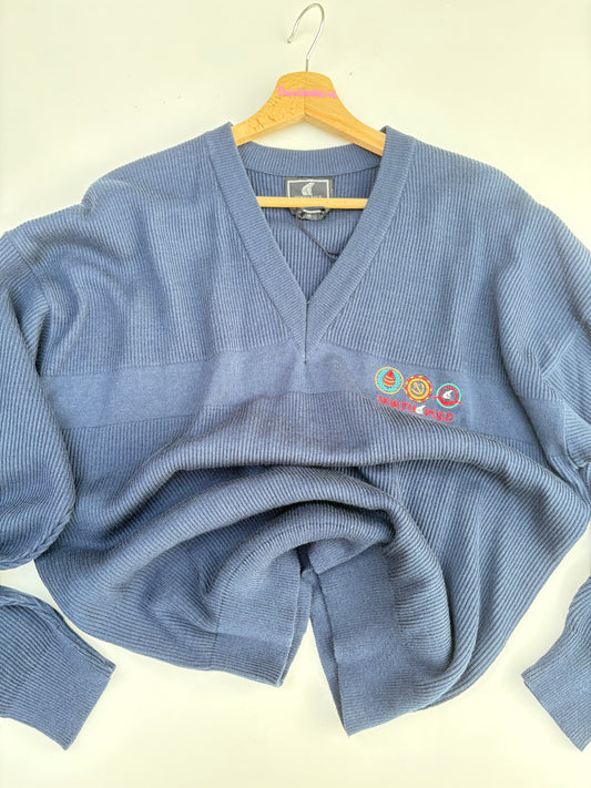 Pull scollo a V blu