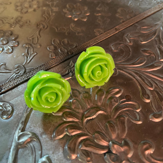 Green rose earrings