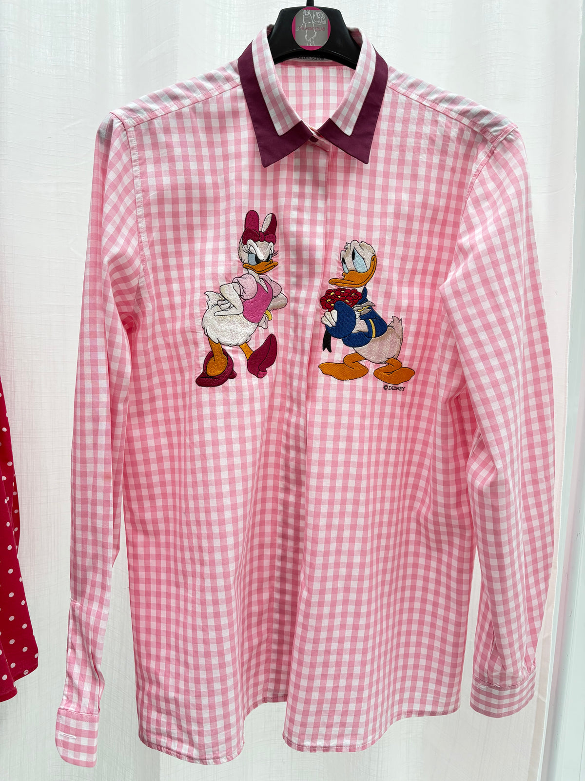 Camicia Schvili a quadri rosa con bordeaux