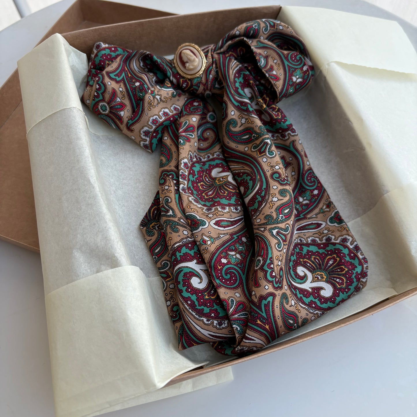 Fiocco paisley caffè-Bordeaux-Verdone