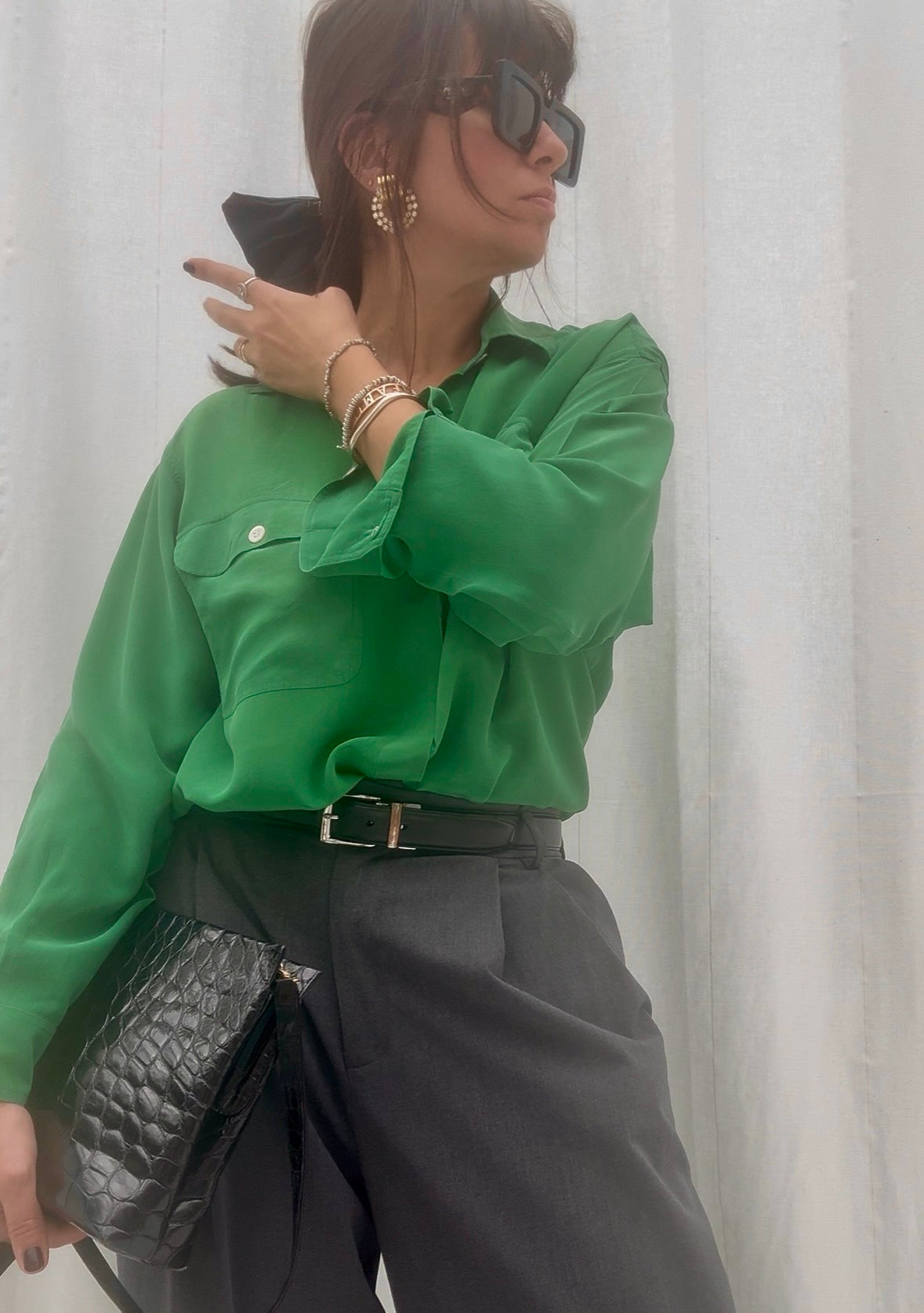 Camicia seta verde Genny