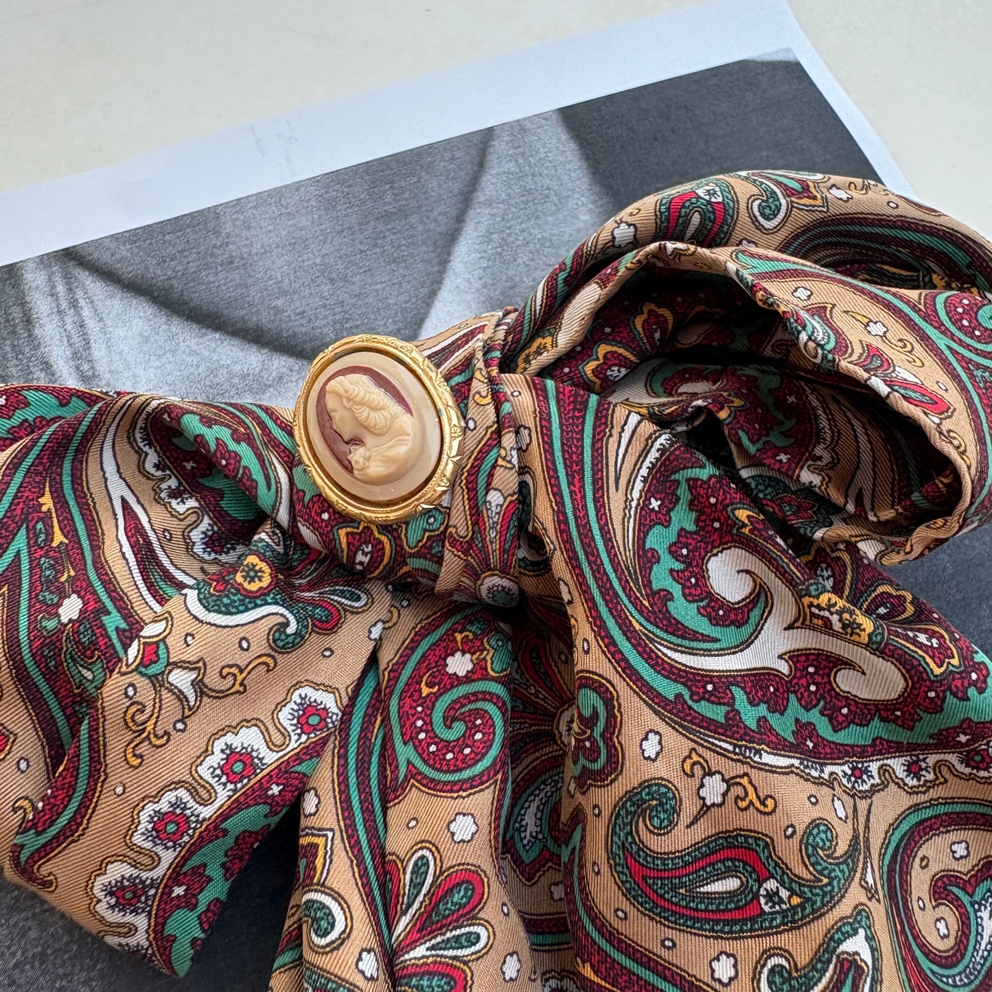 Fiocco paisley caffè-Bordeaux-Verdone