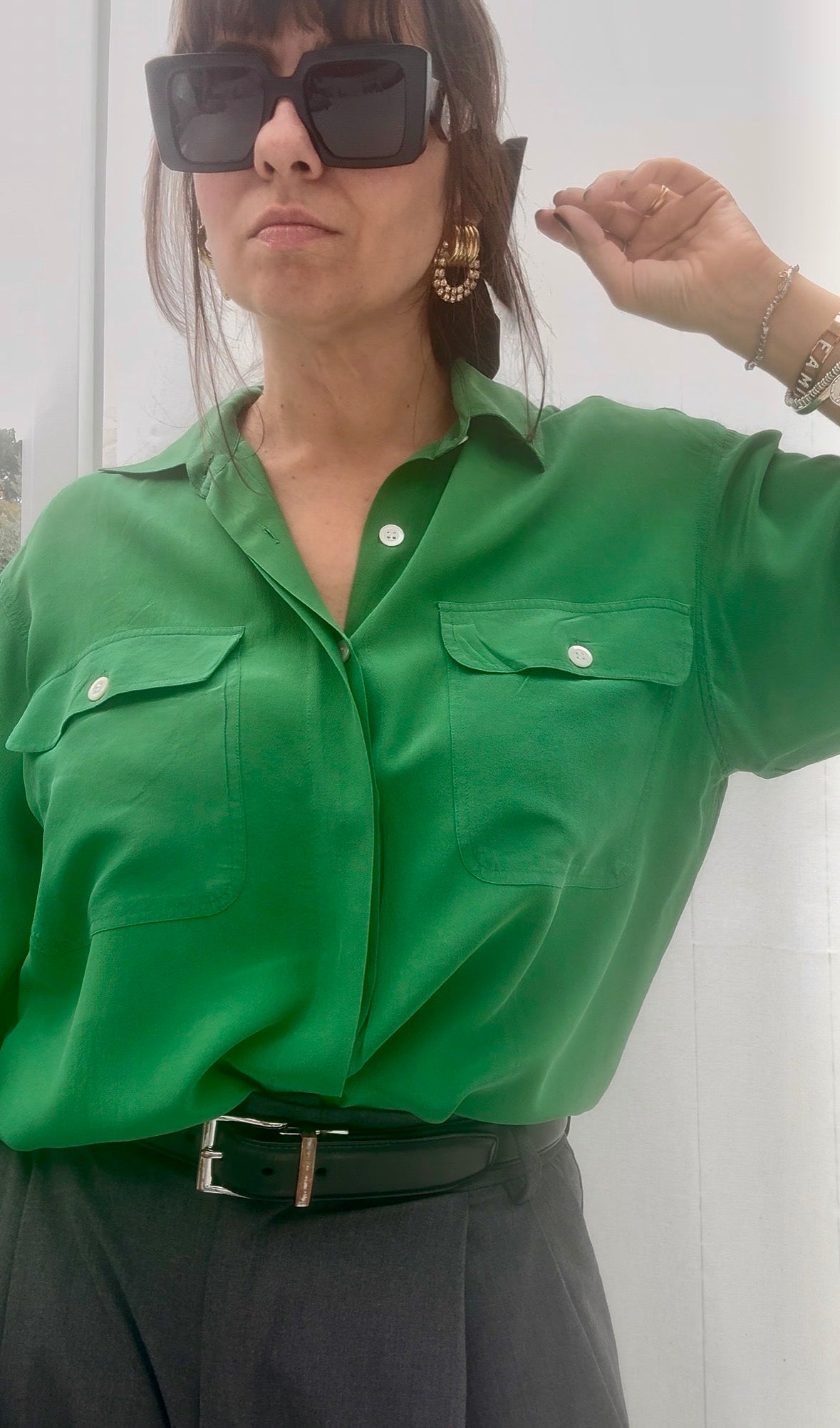 Camicia seta verde Genny