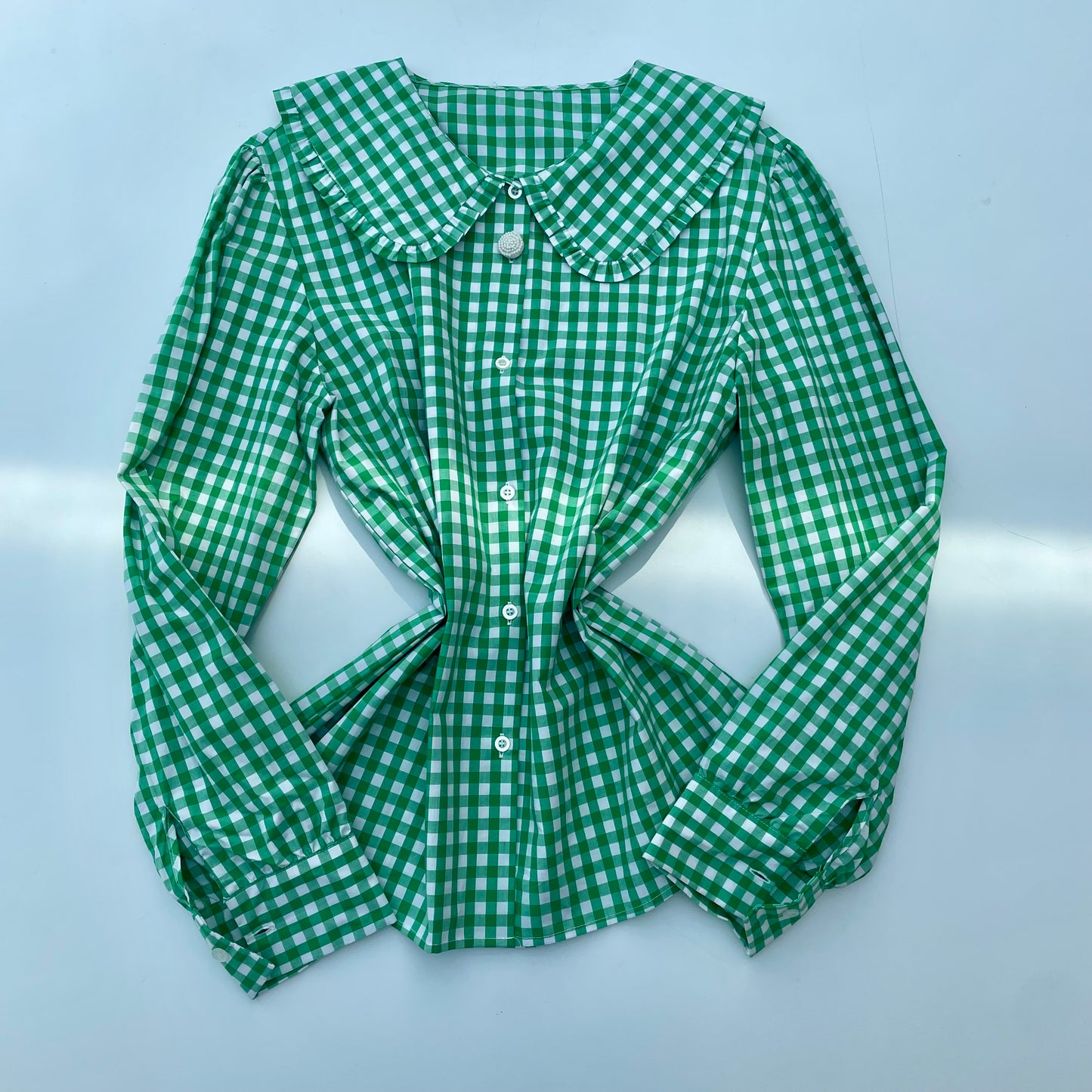 Camicia vichy verde con collettone