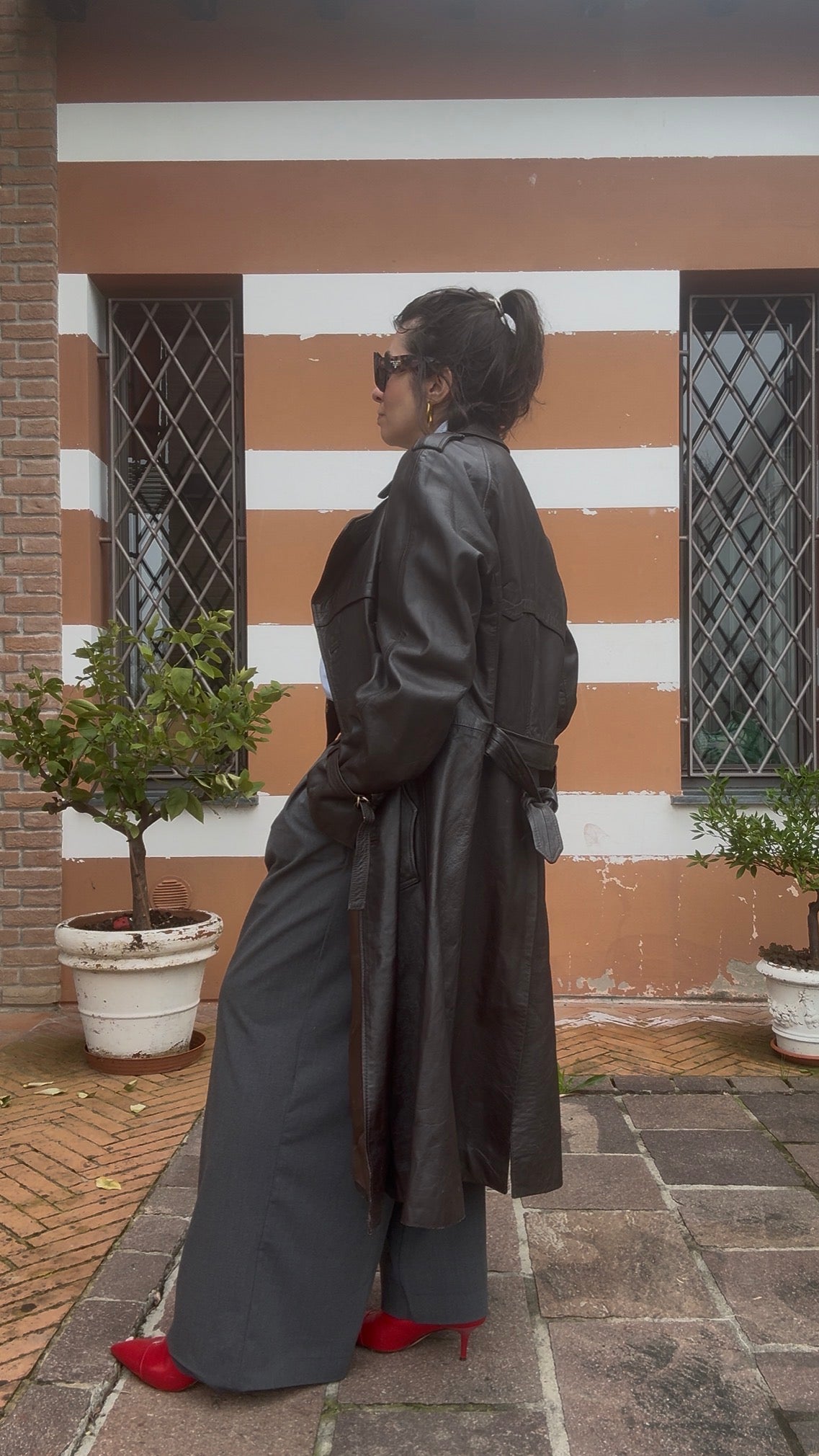 Trench vintage in pelle