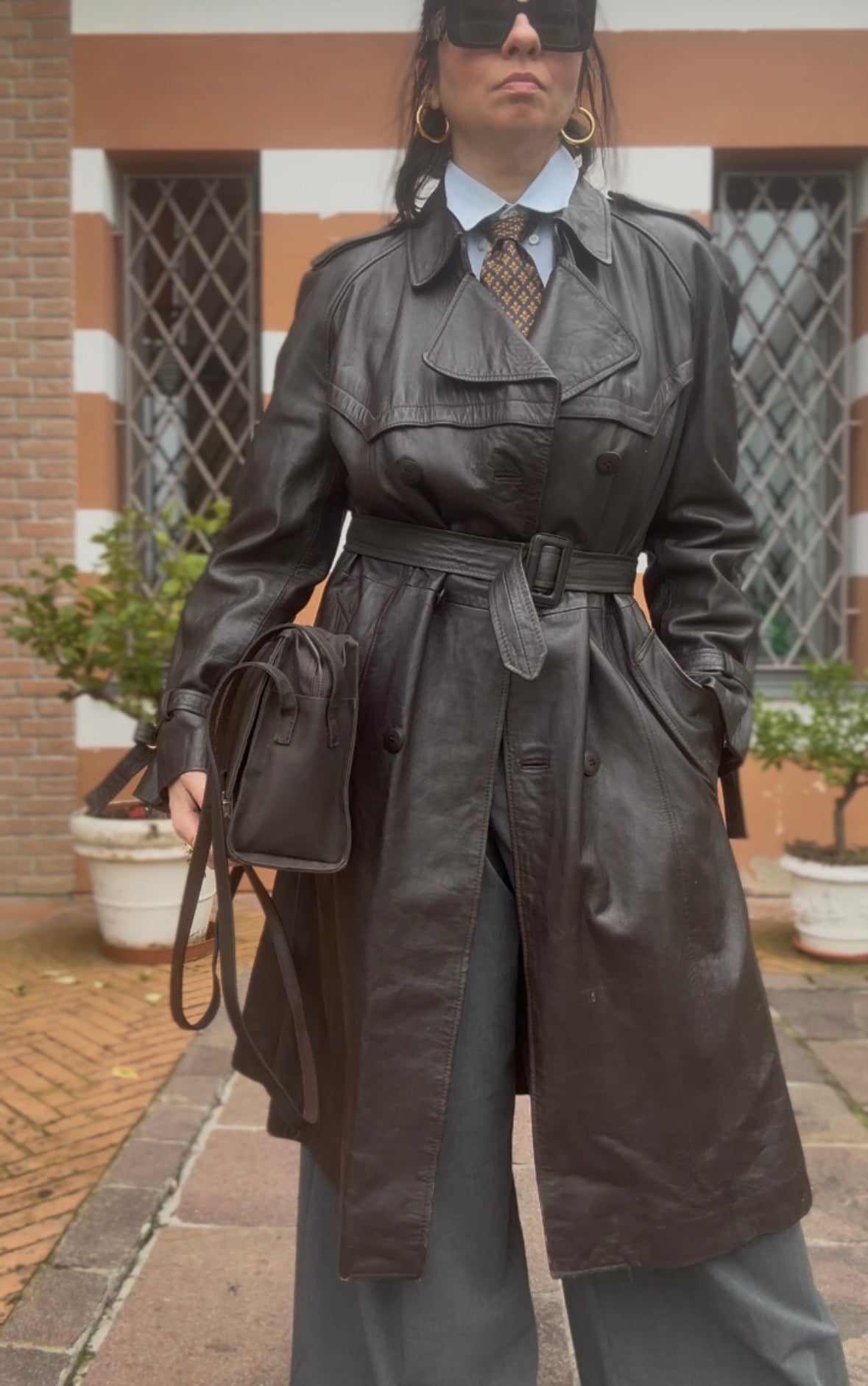 Trench vintage in pelle
